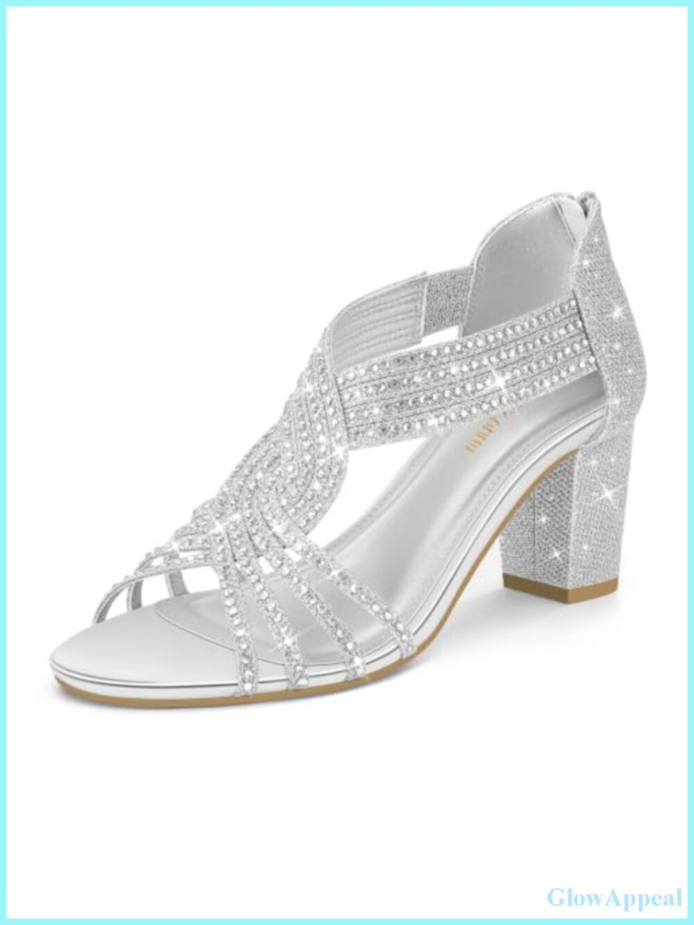 Women's Low Block Heel Sandals Rhinestone Open Toe Ankle Strap Zip